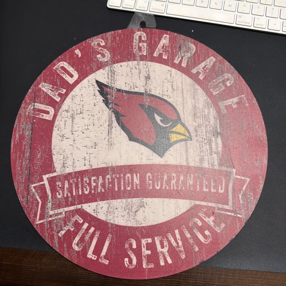 Arizona Cardinals Weathered Dads Garage Circle Wood Sign 20"